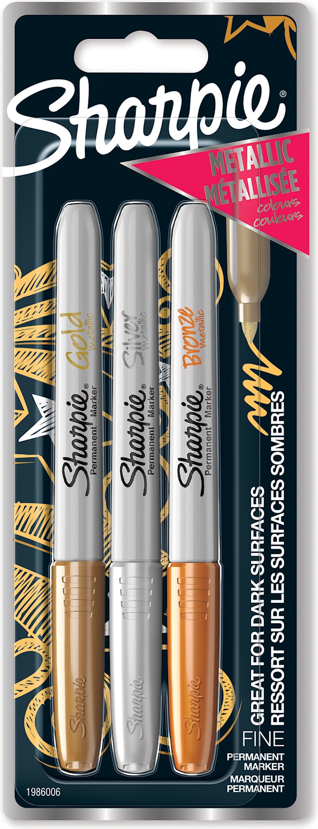 Produktbilde 1 for Tusjpenner Sharpie 1,4 mm Gull, Sølv, Bronse 3-pakning