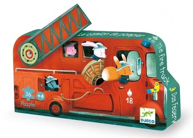 Produktbilde 1 for Puslespill i Morsom Brannbilboks 16 Biter Motiv med Brannbil og Dyr Djeco