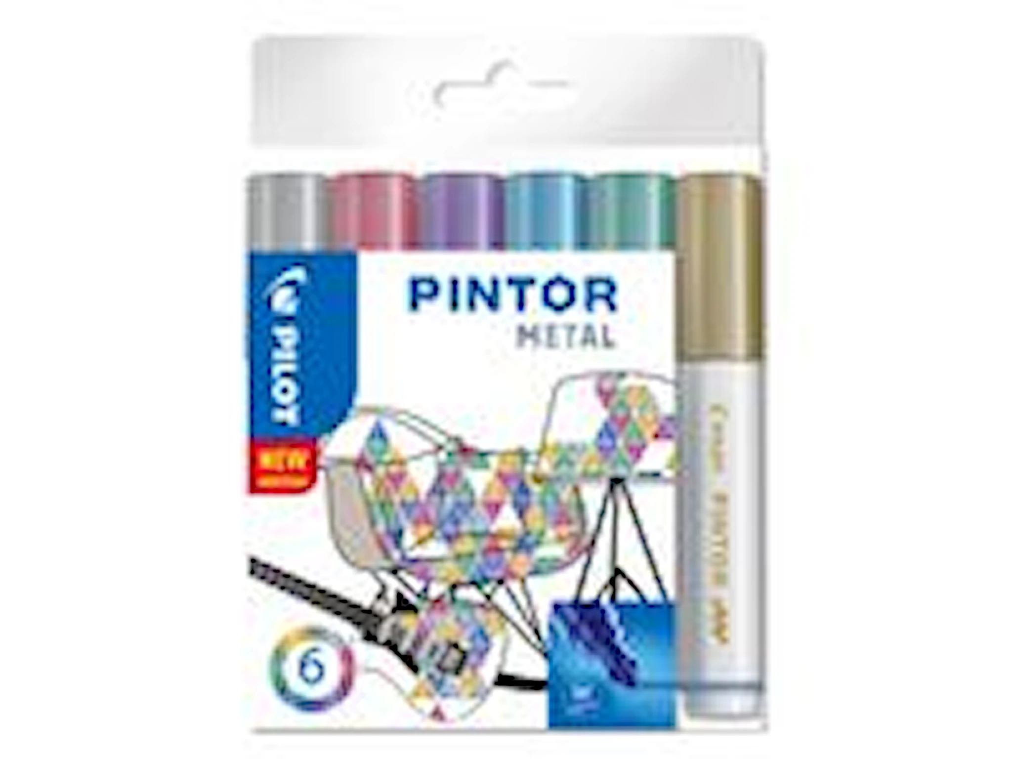 Tuotekuva ille Pintor - Set Metal Mix -x6- Medium - Kulta Sininen Pinkki Vihreä Violetti Hopea Pilot