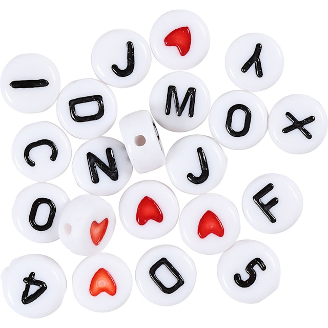 Produktbilde 2 for Bokstavperler, str. 7 mm, hullstr. 1,2 mm, ca. 1500 stk., hvit, 200 g/ 1 pk.