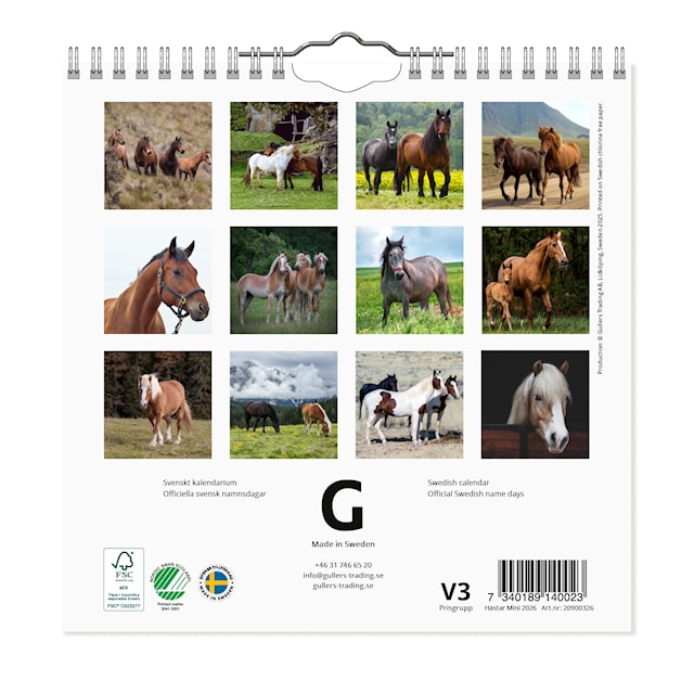 Produktbild 3 för Väggkalender Hästar Mini 2026