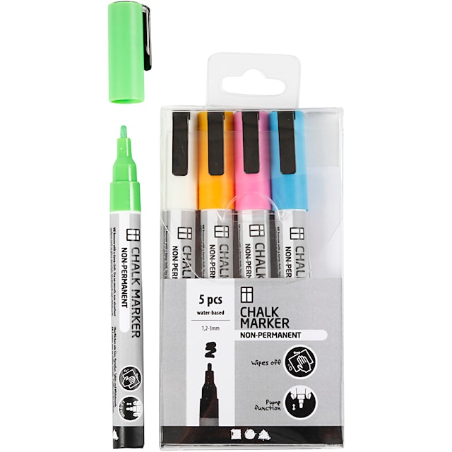 Produktbilde 1 for Chalk Markers, strek 1,2-3 mm, sterke farger, 5 stk./ 1 pk.