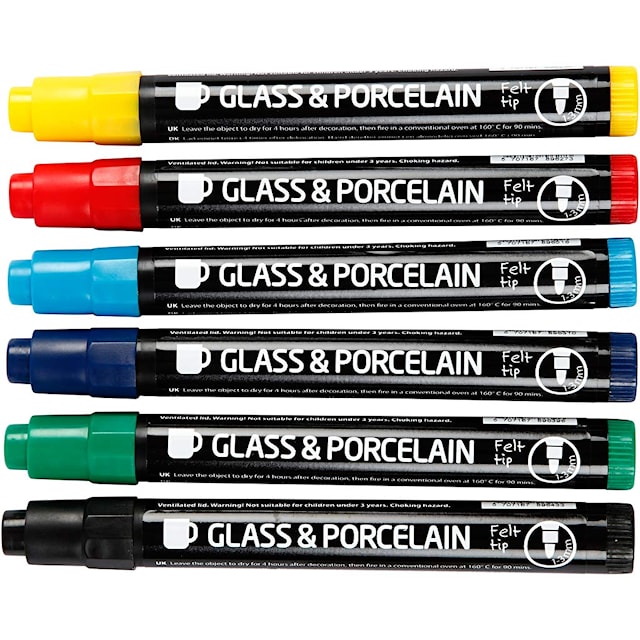 Produktbilde 3 for Glass- og Porselenstusjer, strek 1-3 mm, semi opaque, 6 stk./ 1 pk.