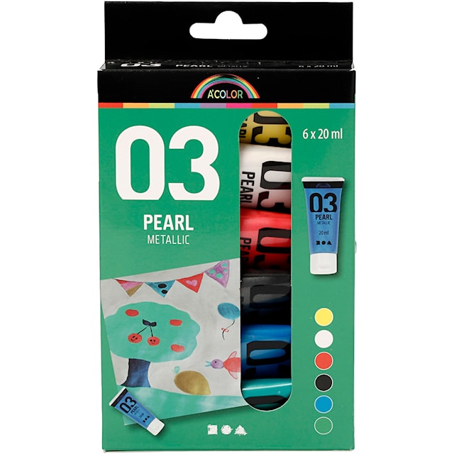 Produktbilde 3 for Akrylmaling Metallic, metallisk, standardfarger, 6x20 ml/ 1 pk.