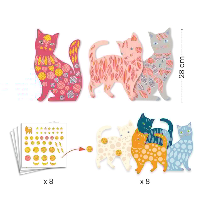 Tuotekuva 2 - Kissojen askartelu tarroilla 8 kissaa Djeco