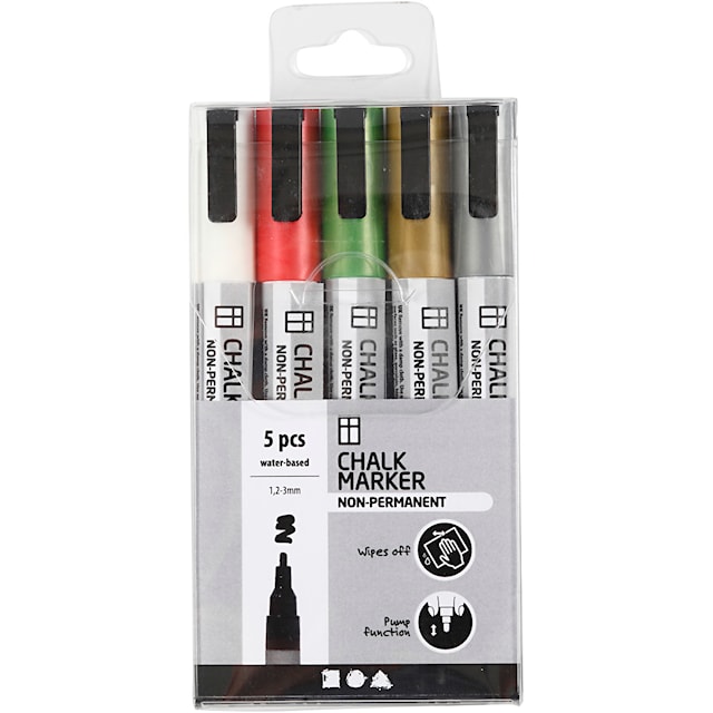 Produktbilde 2 for Chalk Markers, strek 1,2-3 mm, metallic farger, 5 stk./ 1 pk.