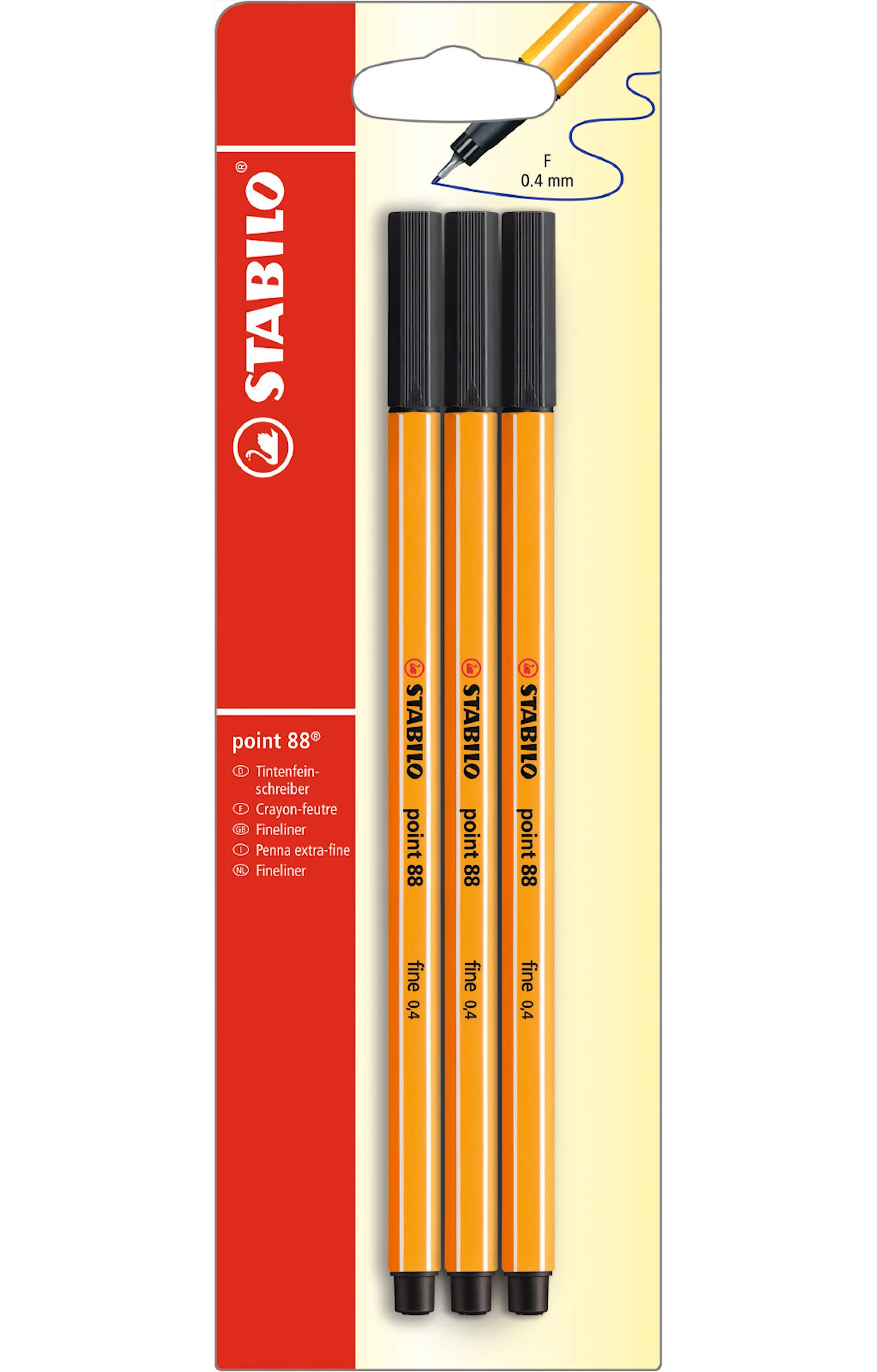 Produktbild för Fineliner Point 88 Svart 3-pack STABILO