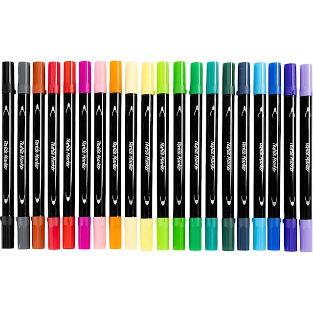 Produktbild 1 för Textiltuschpennor Standardfärger spets 2,3 & 3,6 mm 20 st Creativ Company