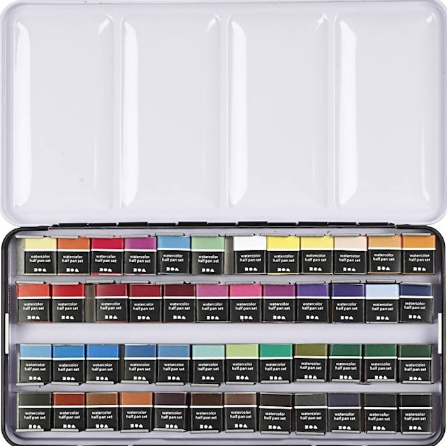 Produktbilde 1 for Art Akvarellfarger, ½-pan, str. 10x15x20 mm, standardfarger, 48 farge/ 1 pk.