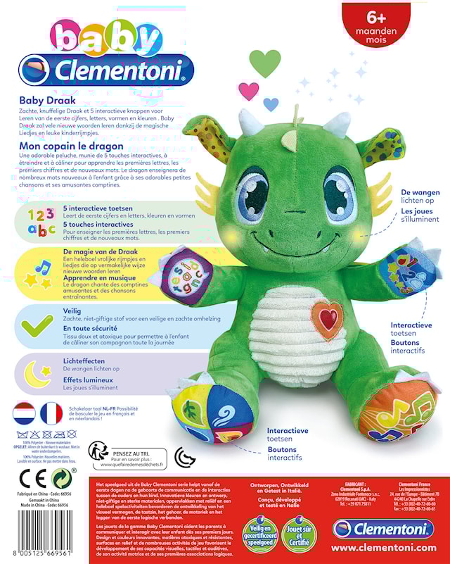 Produktbild 3 för Clementoni Baby Dragon Interaktivt Gosedjur (SE+FI)