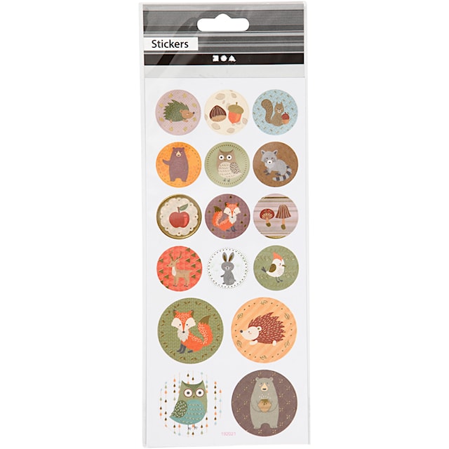 Produktbilde 2 for Stickers, skogdyr, ark 10x23 cm, ca. 16 stk., 1 ark