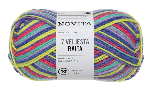 Tuotekuva 1 - 7 Veljestä Raita Lanka Villasekoite 100 g  riemukaari 978 Novita