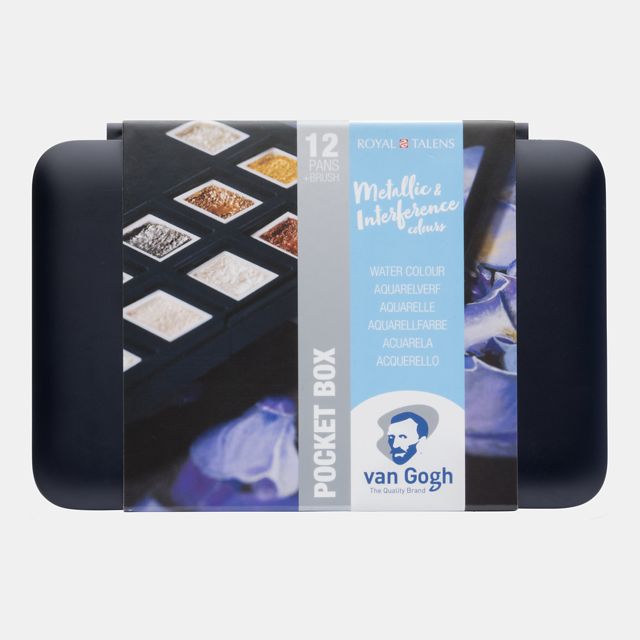Produktbilde 1 for Van Gogh Akvarellfarge Pocket Box "Spesialfarger" halvkopp med 12 farger