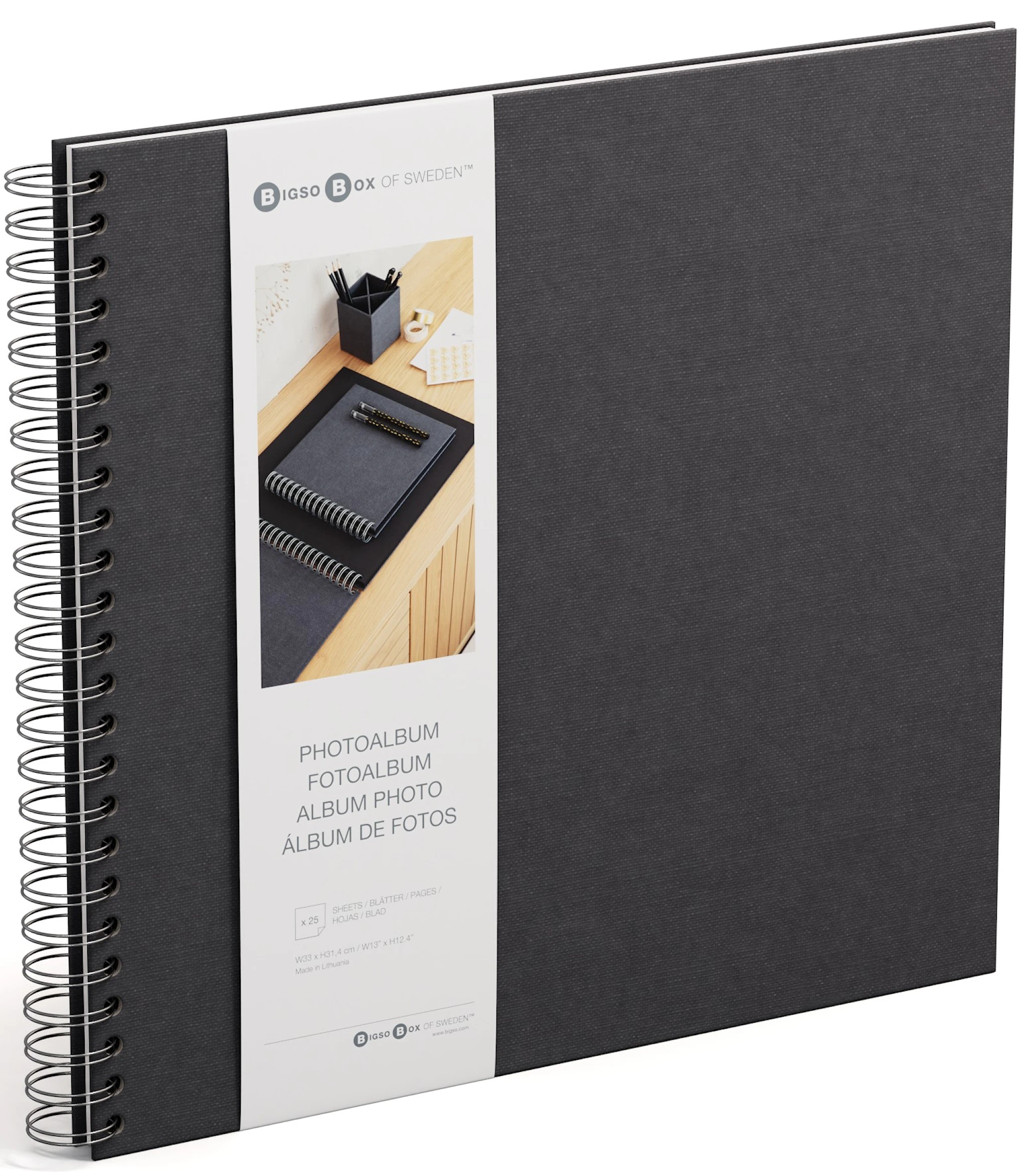 Tuotekuva ille Valokuva-albumi Musta Valkoisilla Lehdyköillä 35x31,5cm Bigso Box of Sweden