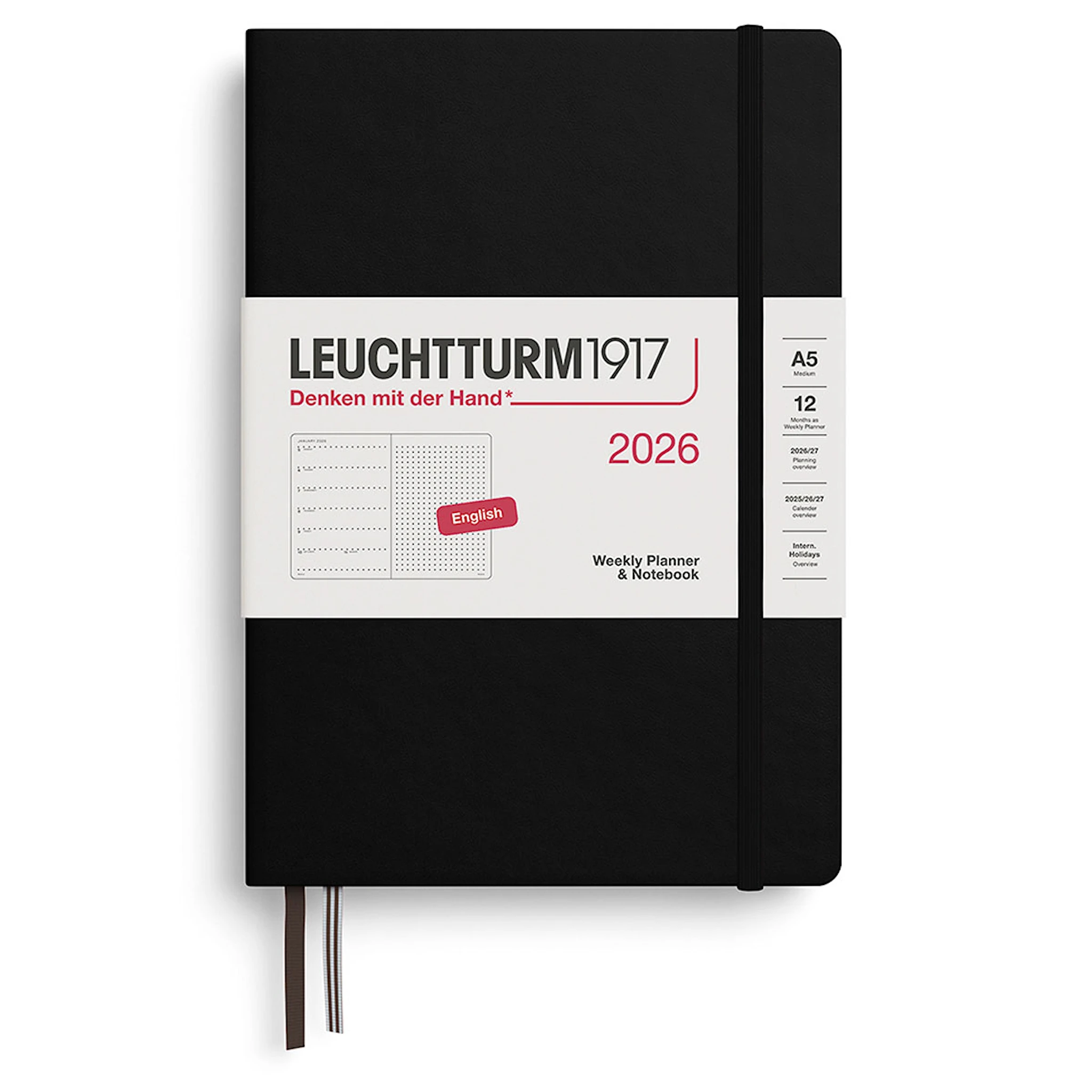 Tuotekuva ille Weekly Planner & Notebook Dotted 2026 A5 Hard Black Leuchtturm1917