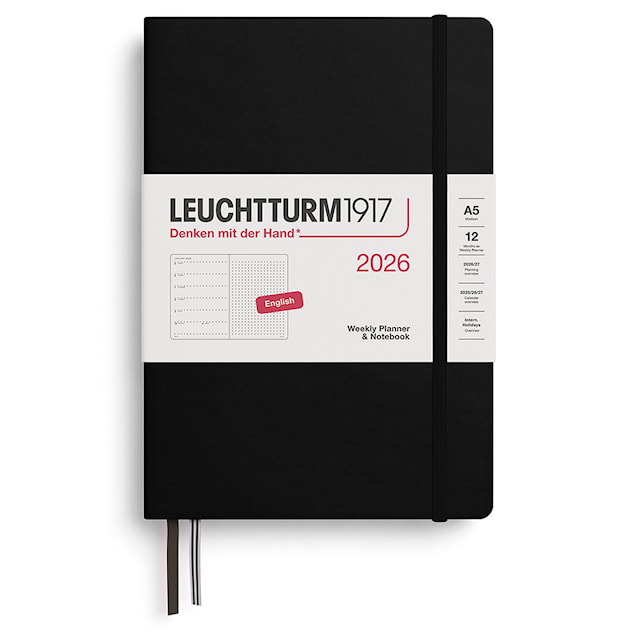 Weekly Planner & Notebook Dotted 2026 A5 Hard Black Leuchtturm1917