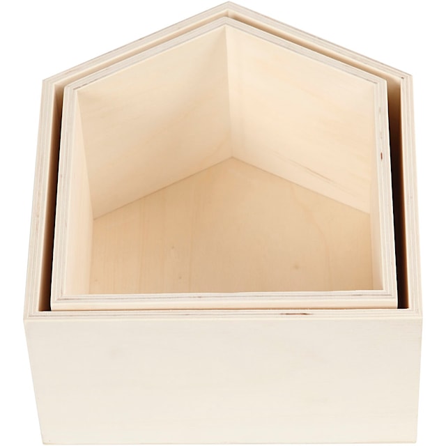 Produktbild 2 för Förvaringslådor hus i trä 22,5+25 cm 2-pack