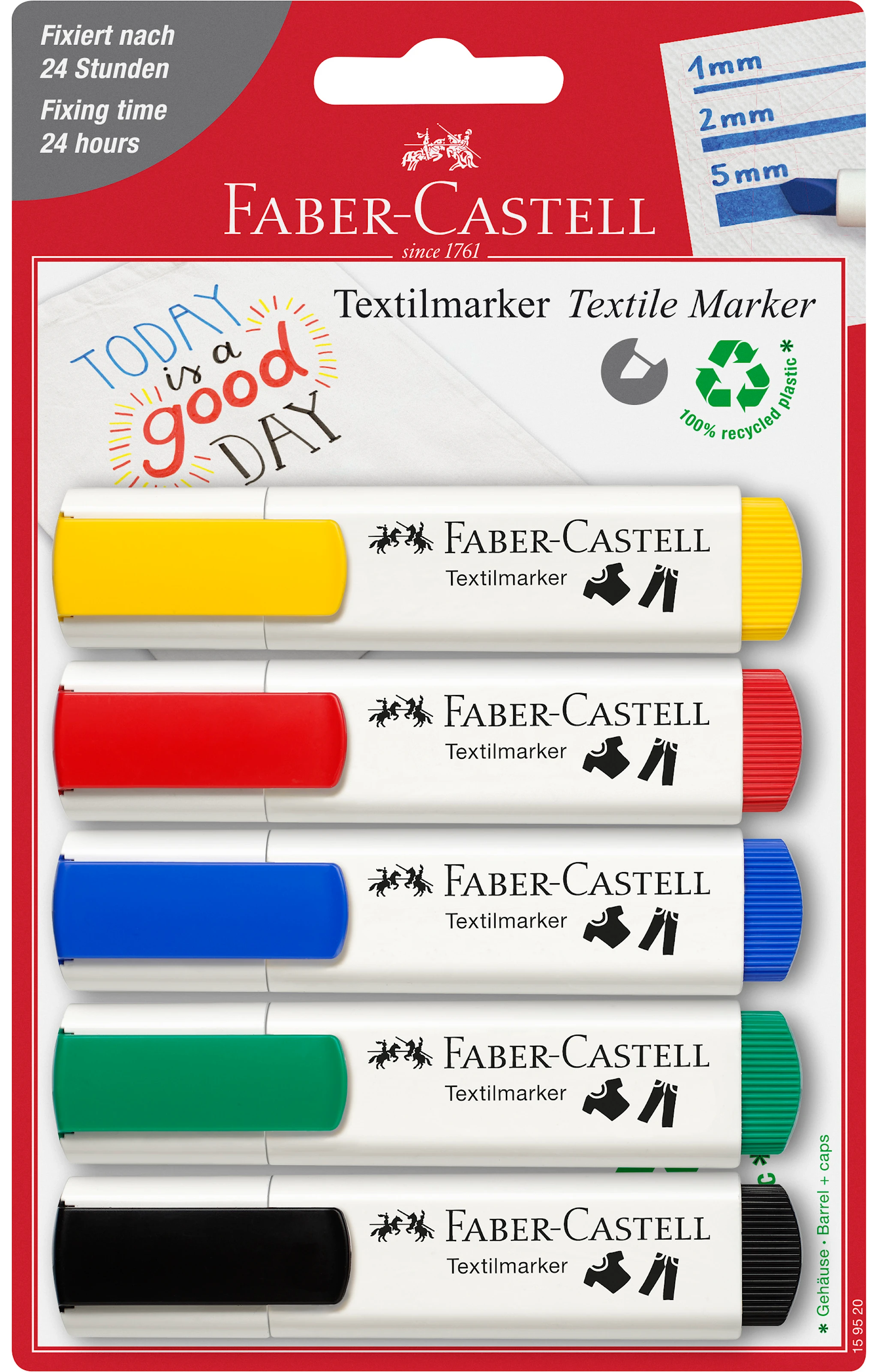 Tuotekuva ille Faber-Castell Tekstiilikynä, 5 perusväriä