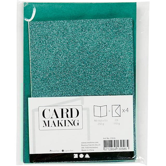 Produktbild 3 för Kort och Kuvert Glitter Grön 10,5x15 cm 4-pack