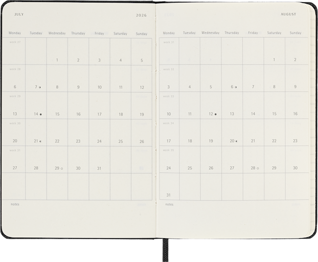 Produktbild 3 för Kalender 2026 Classic Hard 12M Weekly Vertical Pocket Svart Moleskine