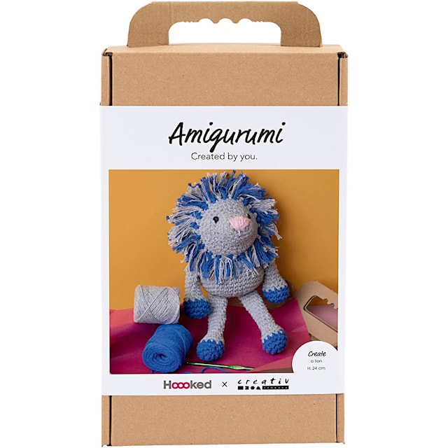 Produktbilde 1 for DIY Kit Amigurumi, Løve, marineblå, lys grå, 1 pk.