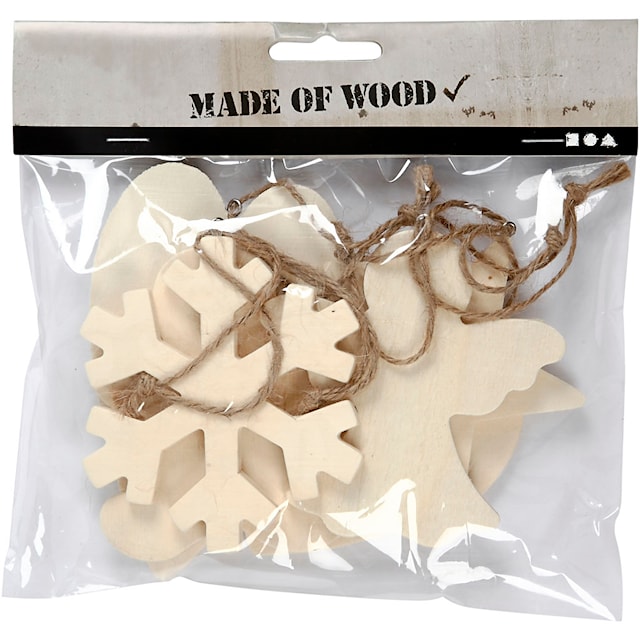 Produktbild 2 för Julhängen av Trä 9-11 cm Plywood Mix 6 st