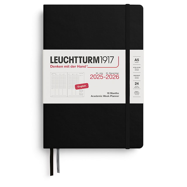 Kalender A5 18m 25–26 Ukesplanlegger Svart Leuchtturm1917