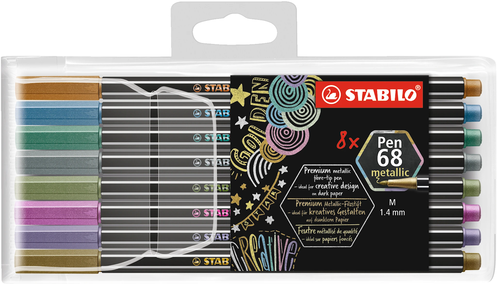 Produktbild för Pen 68 Fiberpenna Metallic Svart 8-pack STABILO