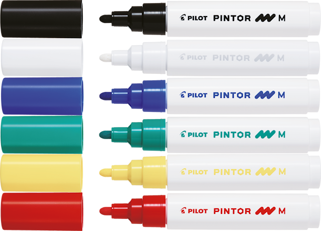 Tuotekuva 1 - Pintor - Set Regular Mix -x6- Medium - Musta Sininen Punainen Vihreä Valkoinen Pilot