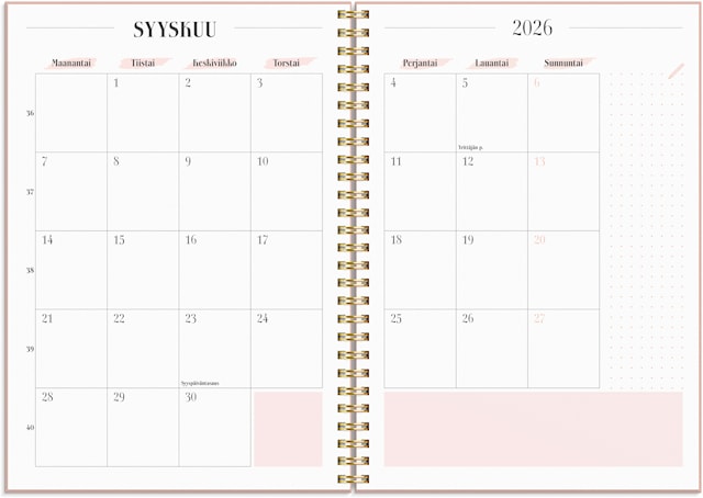 Tuotekuva 2 - Kalenteri 2026 Life Planner Roosa A5 Burde