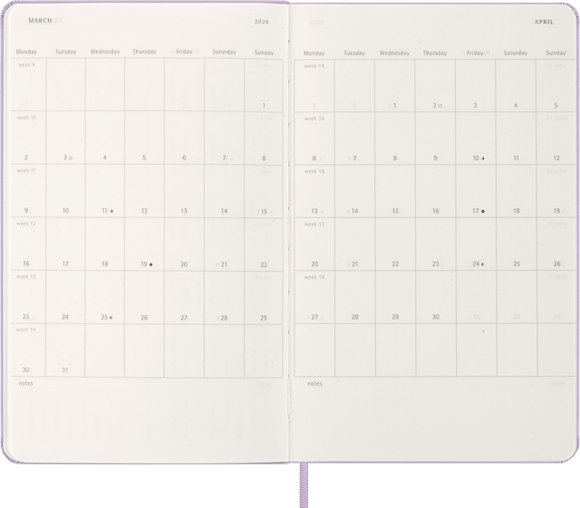 Produktbilde 3 for Kalender 2026 Classic Hard 12M Daily Large Pastel Lilac Moleskine