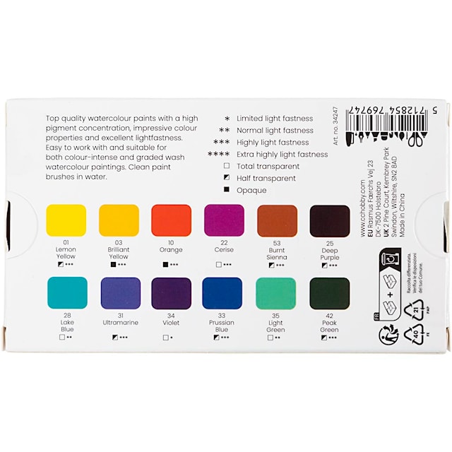 Tuotekuva 3 - Vesivärit, ½-pan, Kukkia ja maisemia, koko 10x15x20 mm, värilajitelma, 12 väri/ 1 kpl