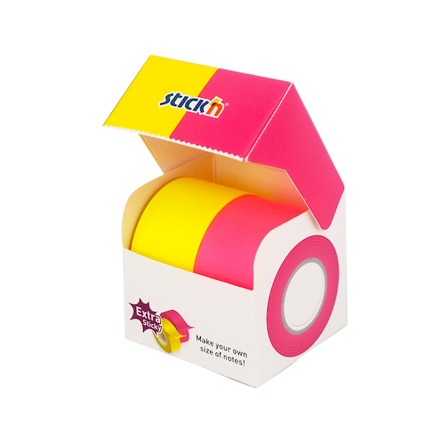 Produktbild 2 för Notisrulle Extra Sticky FSC 2x25mmx10m Neon Gul/Rosa