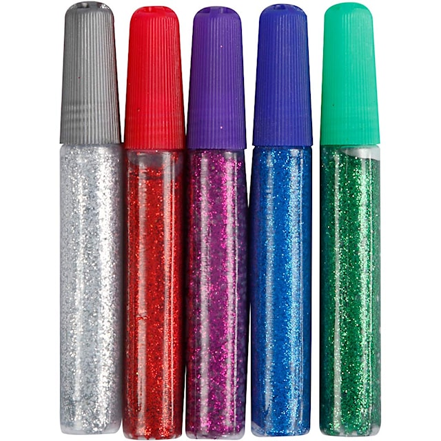Produktbilde 1 for Glitterlim, ass. farger, 5x10 ml/ 1 pk.