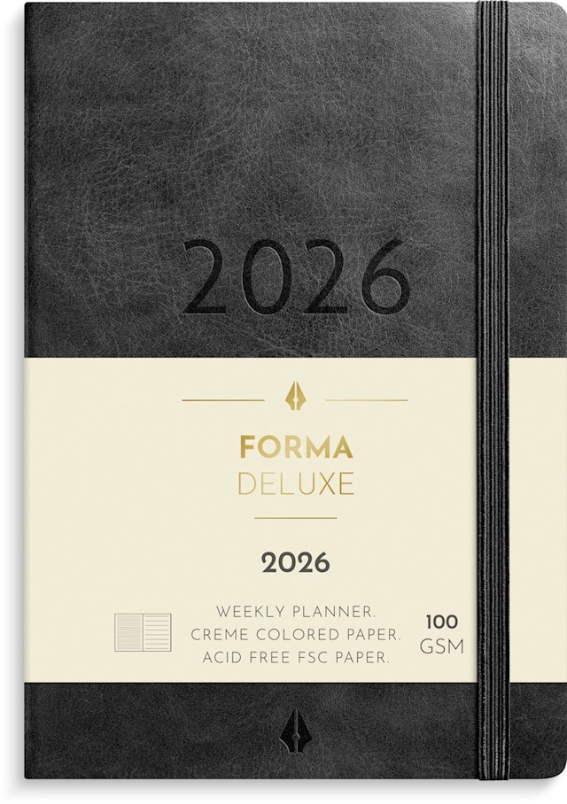 Produktbild 1 för Kalender 2026 A6 Liten Veckokalender Forma Deluxe Svart Burde