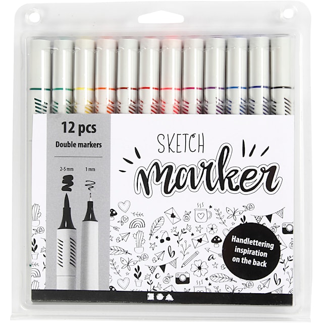 Produktbild 2 för Sketch Marker Dubbelspets Standardfärger 12-pack