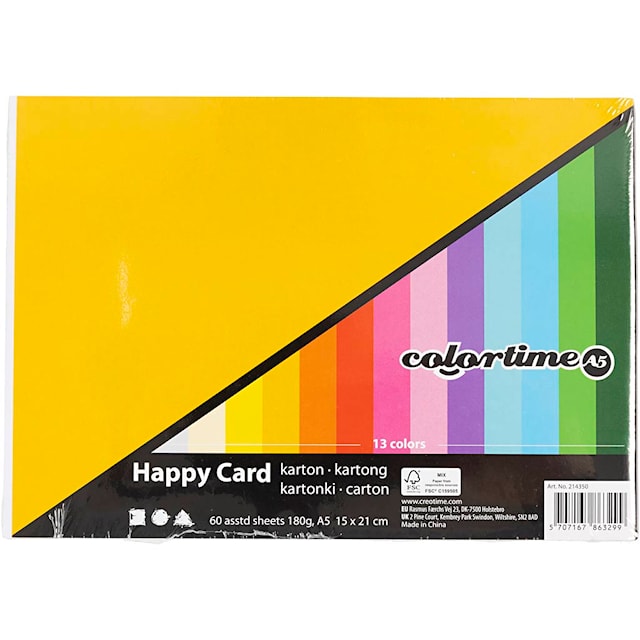 Tuotekuva 1 - Kevätmalliston Kartonki, A5, arkki 148x210 mm, 180 g, värilajitelma, 60 laj/ 1 pkt