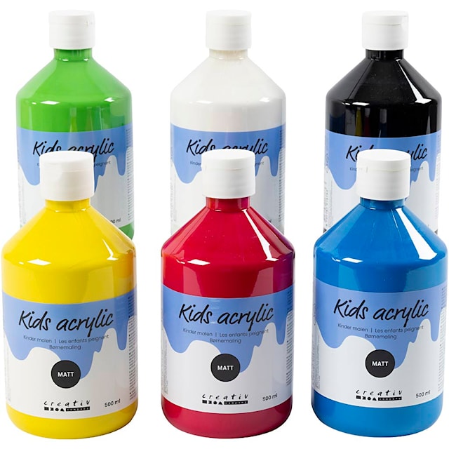 Akrylmaling Matt, primær farger, 6x500 ml/ 1 pk.