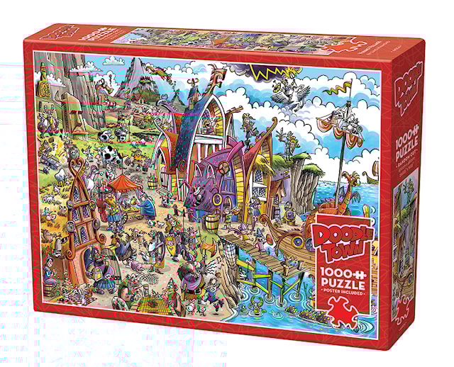 Produktbild 2 för Pussel DoodleTown: Viking Village 1000 bitar, Cobble Hill