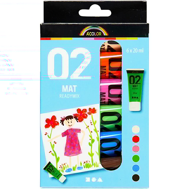 Produktbilde 2 for Akrylmaling Matt, suppl. farger, 6x20 ml/ 1 pk.