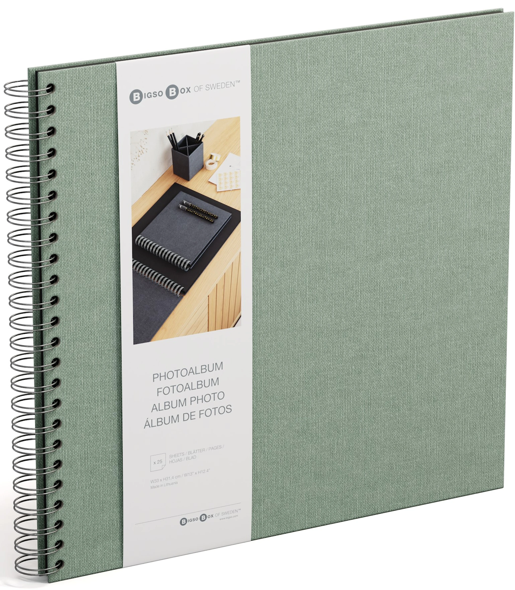 Tuotekuva ille Valokuva-albumi Soft Teal Mustilla Lehdyköillä 35x31,5cm Bigso Box of Sweden