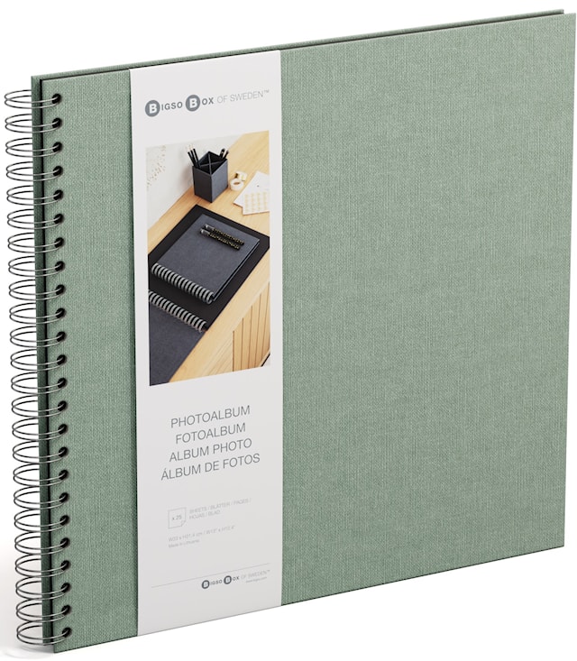 Tuotekuva 1 - Valokuva-albumi Soft Teal Mustilla Lehdyköillä 35x31,5cm Bigso Box of Sweden