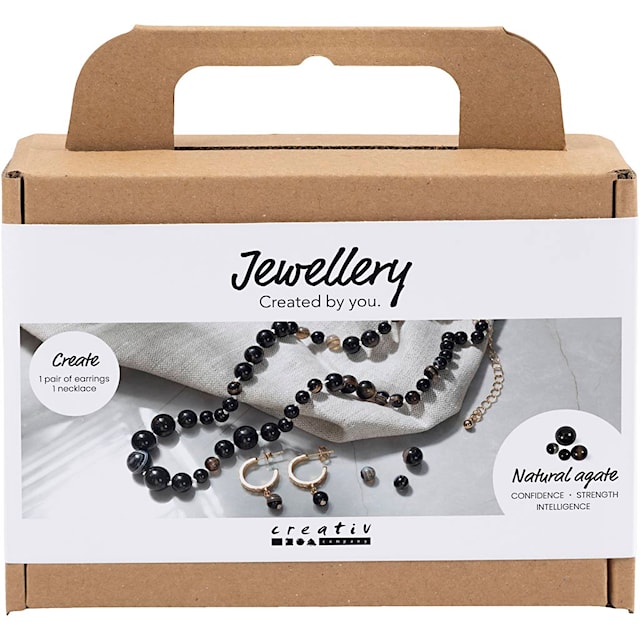 Produktbilde 1 for Mini DIY Kit Smykker, Halskjede og øreringer, svart, hvit, 1 pk.