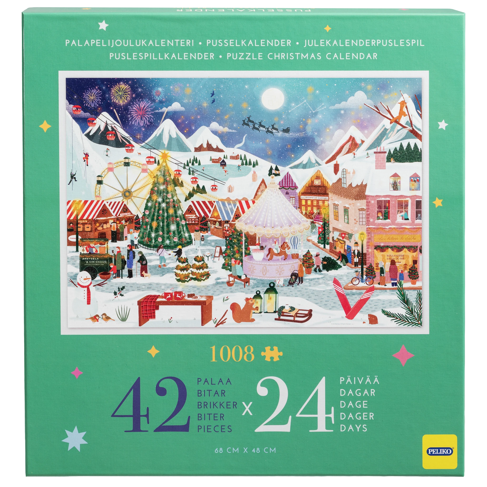 Produktbild för Pusselkalender Jul 1008 bitar, Peliko