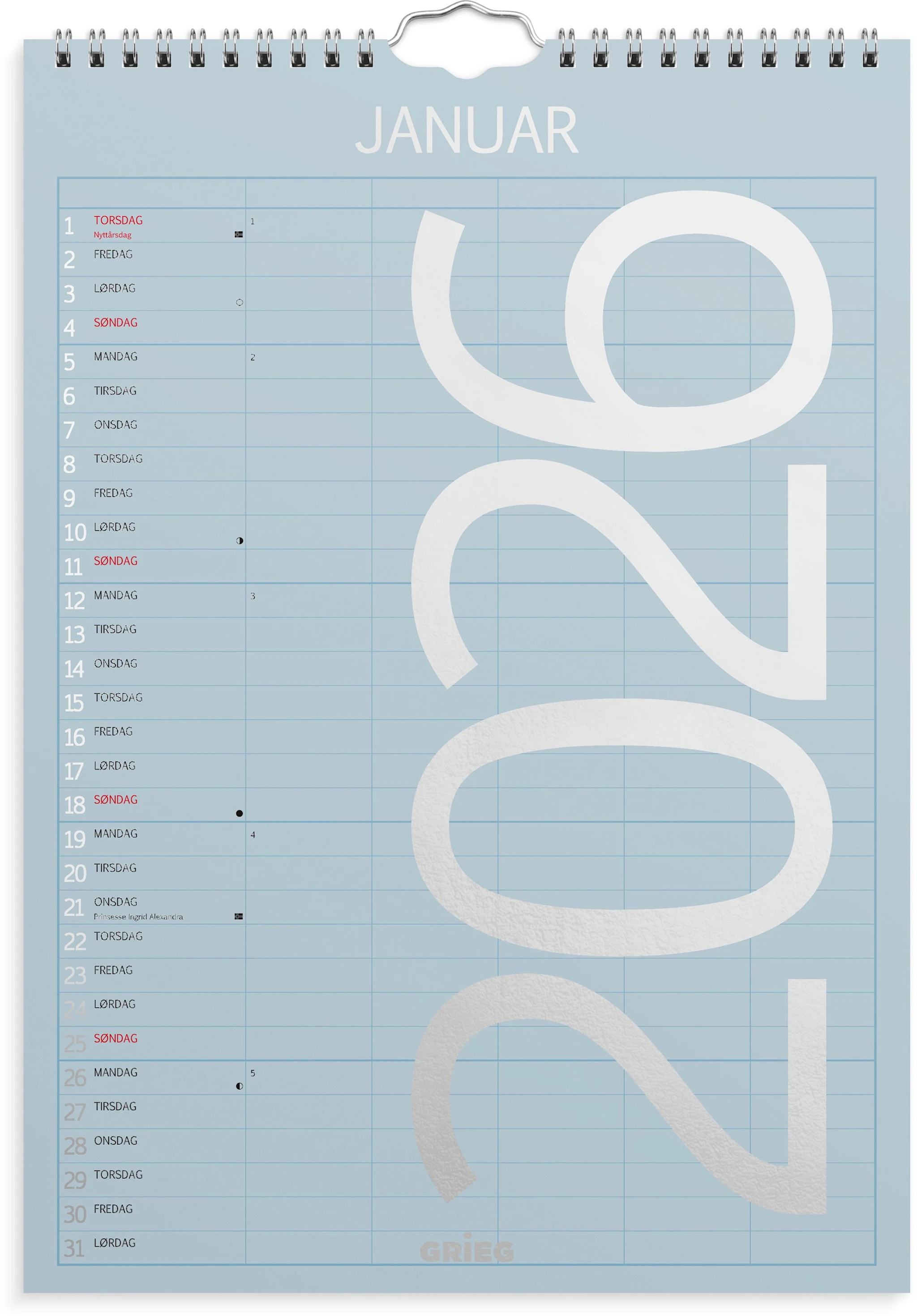 Produktbilde for Familiekalender 2026 A4 Color GRIEG