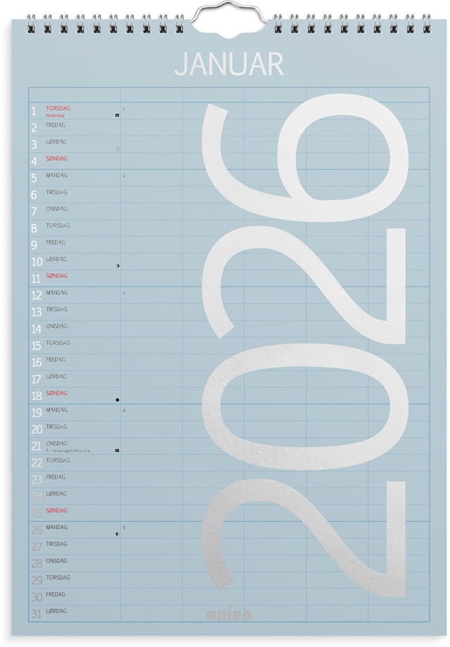 Produktbilde 1 for Familiekalender 2026 A4 Color GRIEG