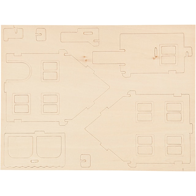 Produktbild 2 för 3D-figur i trä Hus med veranda 22,5 x 16 x 17,5 cm