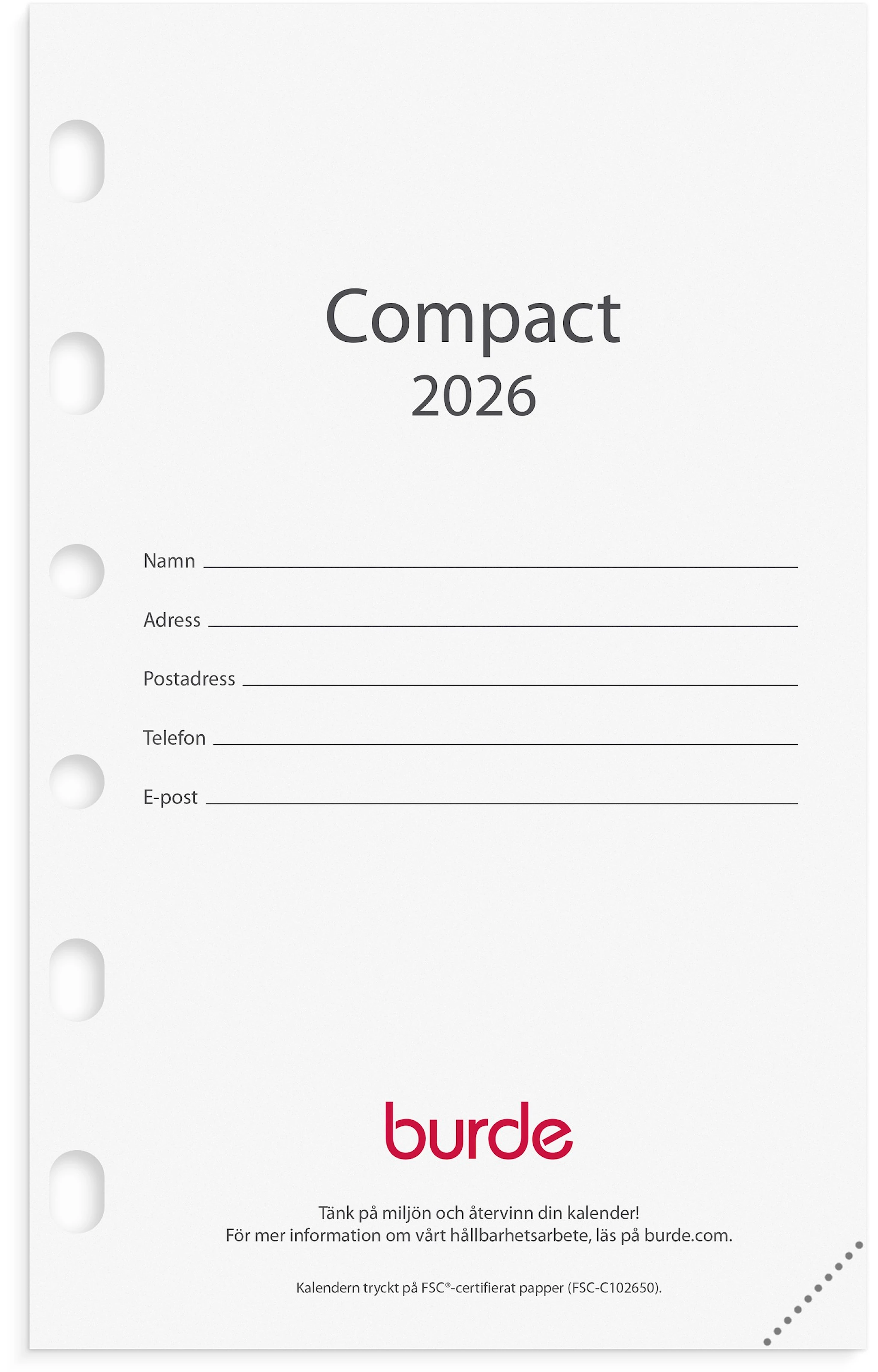 Produktbilde for Kalender 2026 Compact Kalendersats 79x127 mm Burde