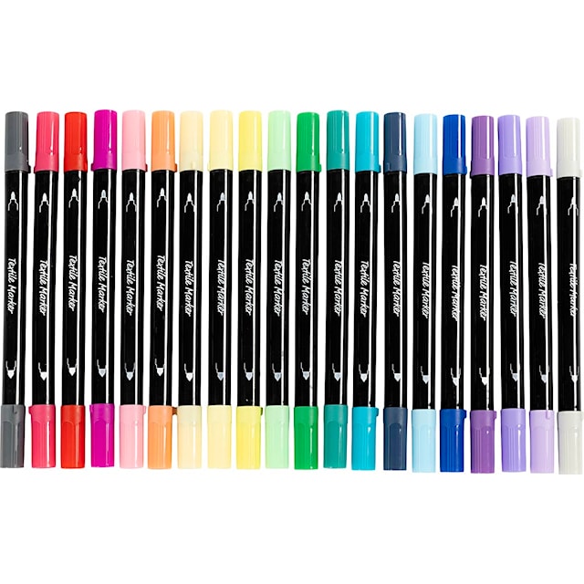 Produktbilde 1 for Tekstiltusjer, strek 2,3+3,6 mm, suppl. farger, 20 stk./ 1 pk.