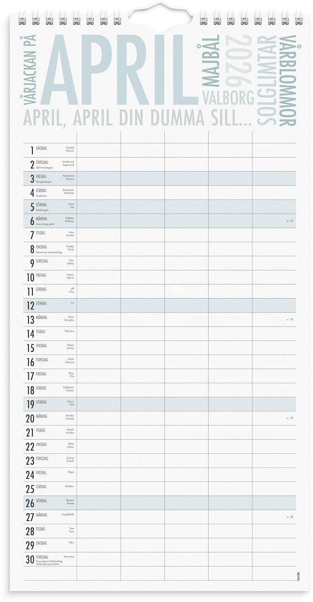 Produktbild 3 för Familjekalender 2026 TrendArt 220x430 mm Burde